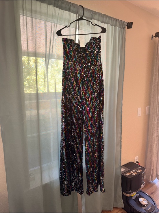 Fashion Nova Pants - XL Fashion Nova Luxe Black Multicolor Sequin Strapless Jumpsuit